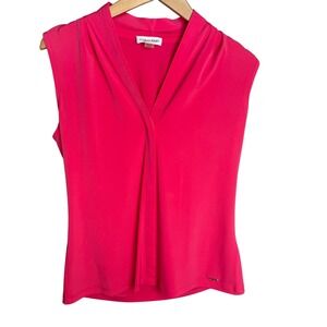Calvin Klein Women's Sleeveless V-Neck Top Blouse Small Pink‎ Hot Fuchsia Career